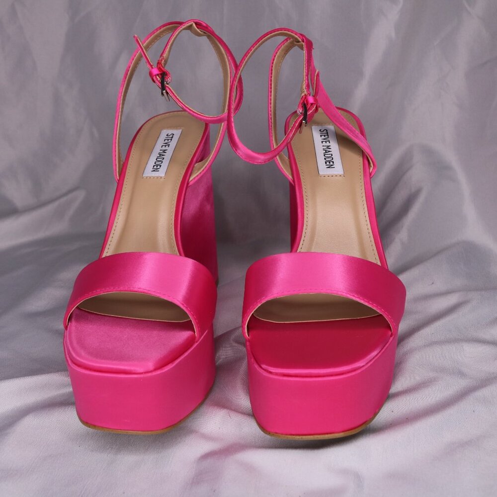 Steve Madden Hot Pink Satin Platform Wedge Sandals Size 8 - Picture 3 of 6